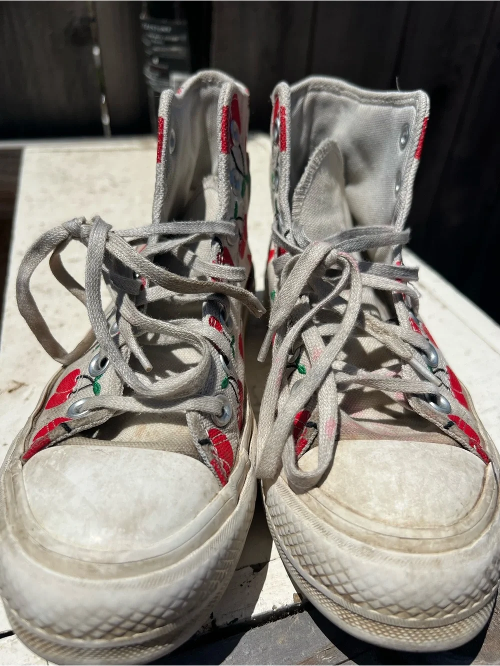 Converse Chuck Taylor All Star High Top Sneakers Cherry Print White Platform 6